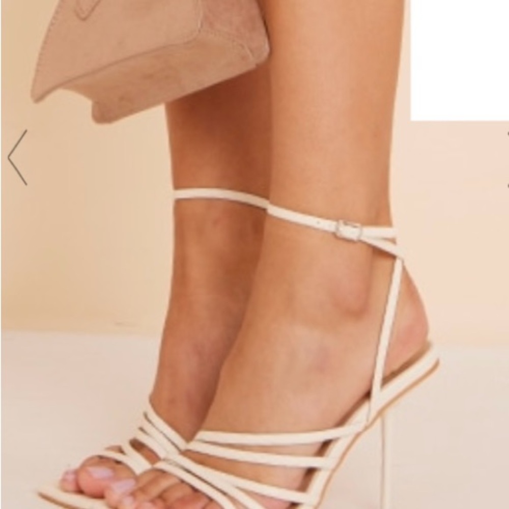 PrettyLittleThing Cream Strappy Stiletto Heels